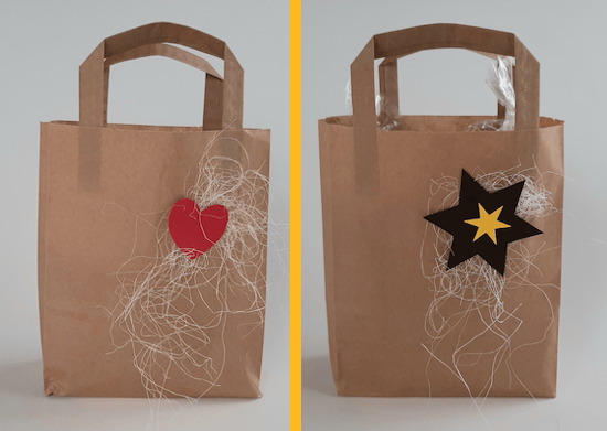 Papiertragtasche mit Herz- oder Sterndekoration - Kontaktaufnahme durch Rund ums Ei (CHF 3.70)